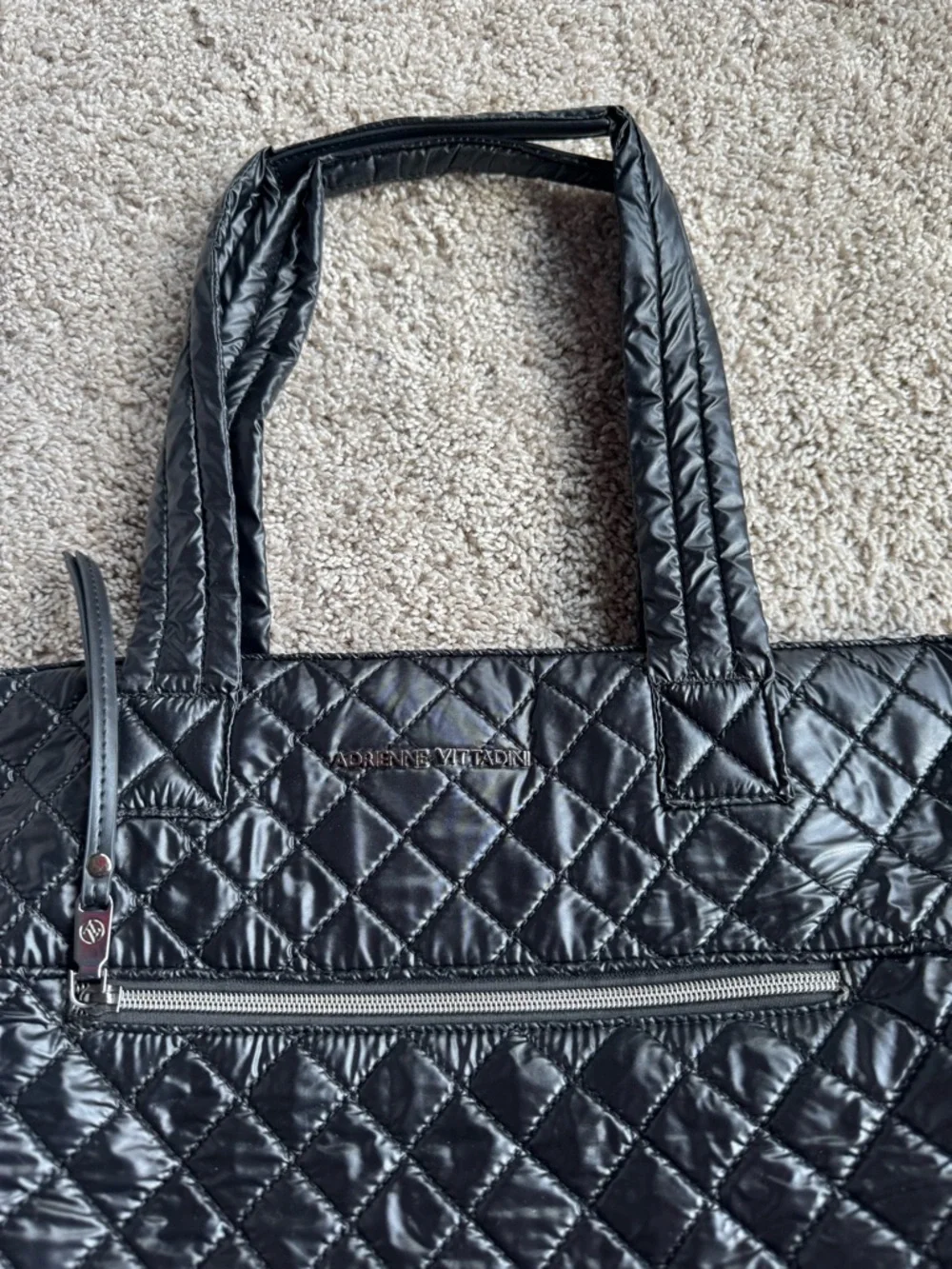 Adrienne Vittadini Quilted Nylon Black Tote Bag